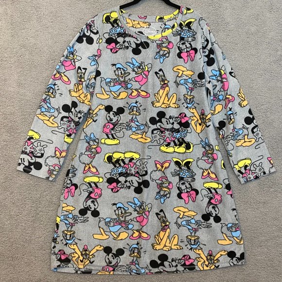 Disney Women's Fleece Nightgown Sleep Shirt Size 2XL Mickey Minnie Daffy Pluto - Picture 2 of 9